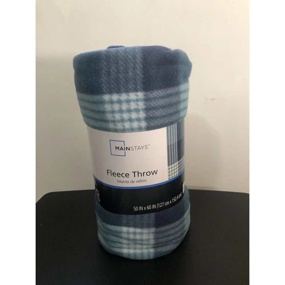 Mainstays Cozy Fleece Throw Blanket Blue Plaid‎ 50x60 Soft Warm